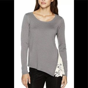Kensie gray sweater lace insert long sleeve S